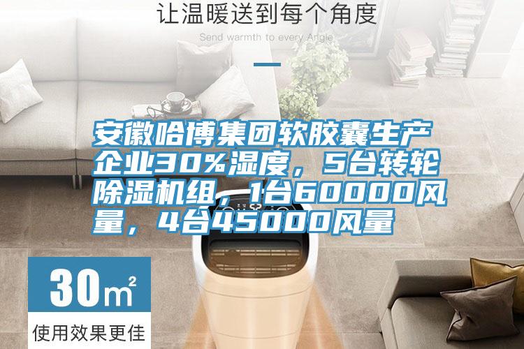 安徽哈博集團(tuán)軟膠囊生產(chǎn)企業(yè)30%濕度，5臺(tái)轉(zhuǎn)輪除濕機(jī)組，1臺(tái)60000風(fēng)量，4臺(tái)45000風(fēng)量