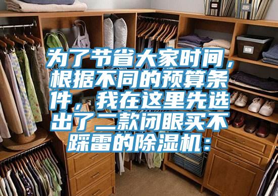 為了節(jié)省大家時(shí)間，根據(jù)不同的預(yù)算條件，我在這里先選出了二款閉眼買不踩雷的除濕機(jī)：